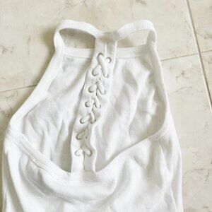 White Lace Open Back Halter Bodysuit Tank Women Small (S)